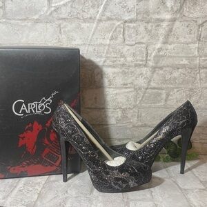 Nwot Carlos Santana Womens Sequined‎ 5" Heels Size 8 M Silver & Black